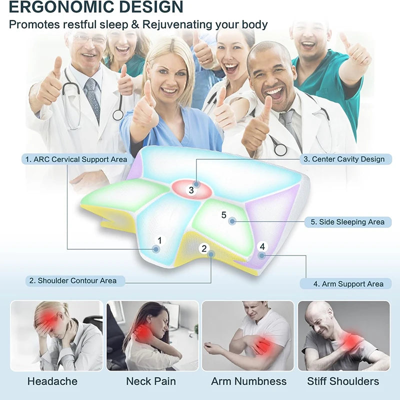 Memory Foam Cervical Pillow - 2-in-1 Ergonomic Contour Orthopedic Support for Neck Pain Relief