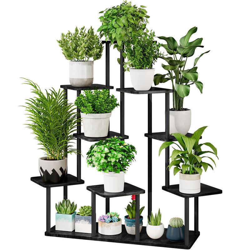 Plant Stand 9 Tier Indoor Metal Flower Shelf for Multiple Plants Corner Tall Flower Holders for Patio Garden Living Room Balcony Bedroom, Black Oak Deals for You Days