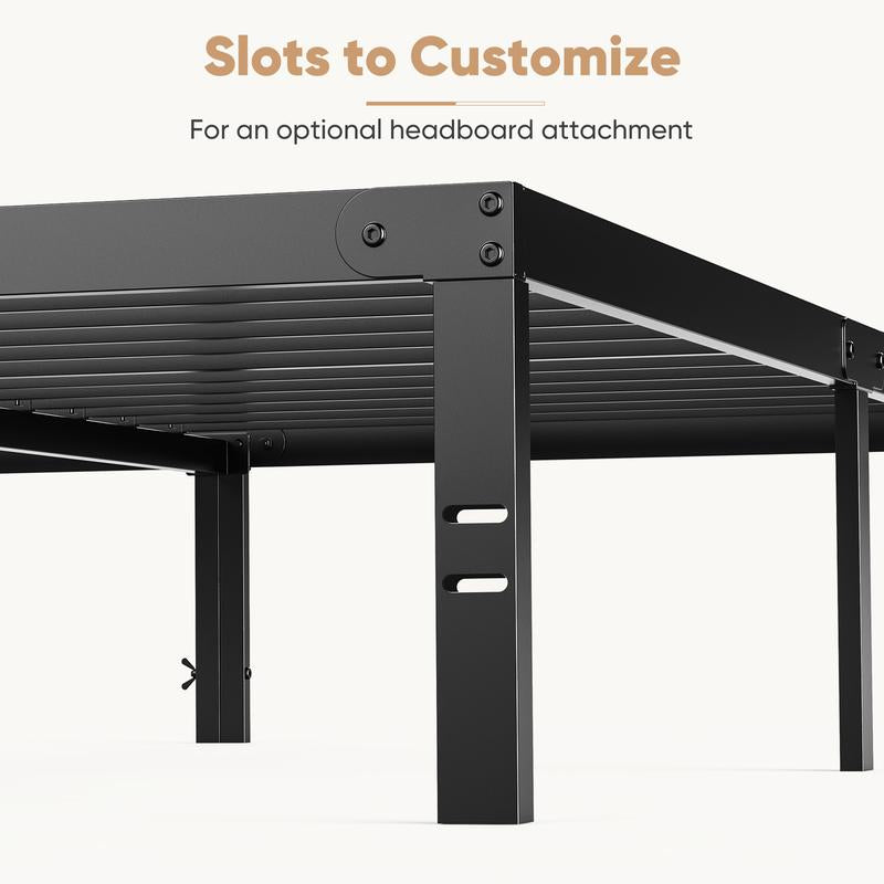 Black Full Size Metal Platform Bed Frame with Steel Slat Support, No Box Spring Needed, Easy Assembly, Modern Furniture