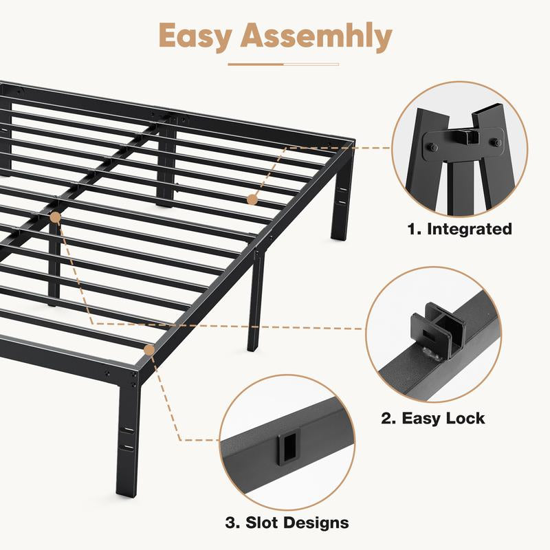 Black Full Size Metal Platform Bed Frame with Steel Slat Support, No Box Spring Needed, Easy Assembly, Modern Furniture