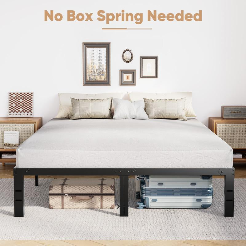 Black Full Size Metal Platform Bed Frame with Steel Slat Support, No Box Spring Needed, Easy Assembly, Modern Furniture