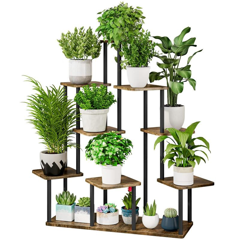 Plant Stand 9 Tier Indoor Metal Flower Shelf for Multiple Plants Corner Tall Flower Holders for Patio Garden Living Room Balcony Bedroom, Black Oak Deals for You Days