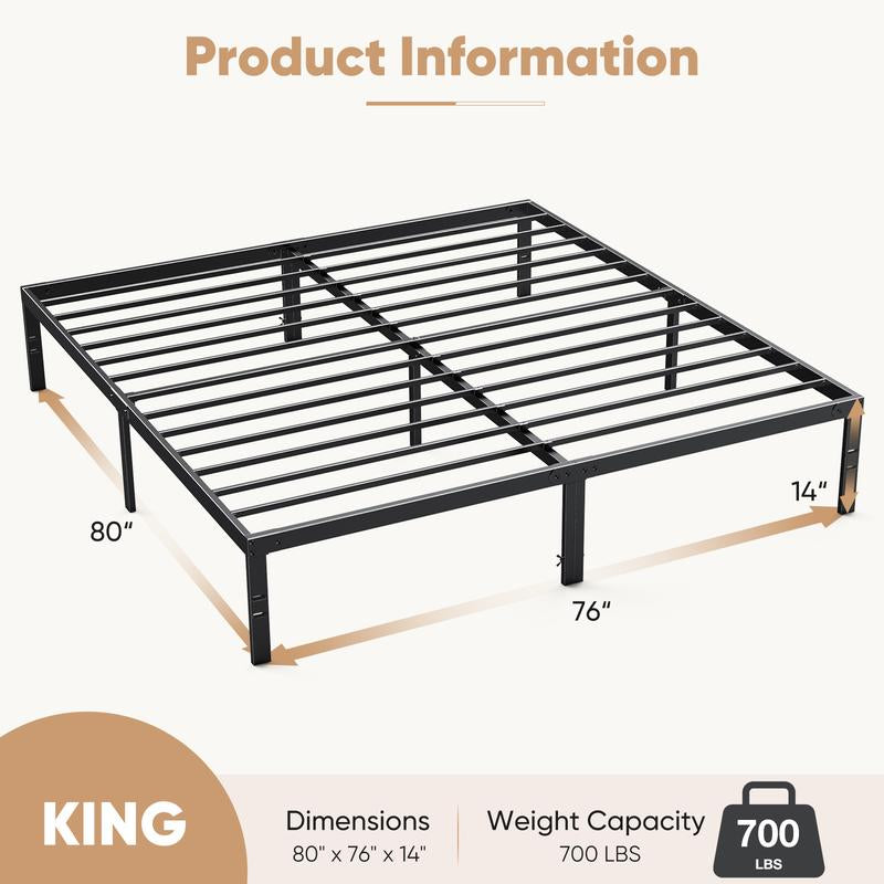 Black Full Size Metal Platform Bed Frame with Steel Slat Support, No Box Spring Needed, Easy Assembly, Modern Furniture