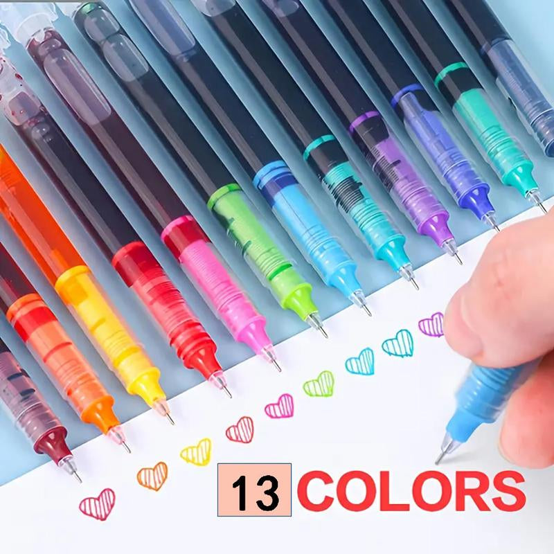 13 Colors Rainbow Straight Liquid Ballpoint Pens (13Pcs/Set), Writing Pen for Students, Office, Colored Ballpoint Pen, School Supplies, Summer Gift