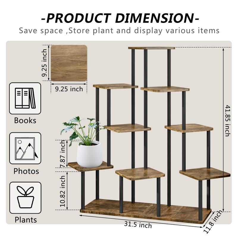 Plant Stand 9 Tier Indoor Metal Flower Shelf for Multiple Plants Corner Tall Flower Holders for Patio Garden Living Room Balcony Bedroom, Black Oak Deals for You Days