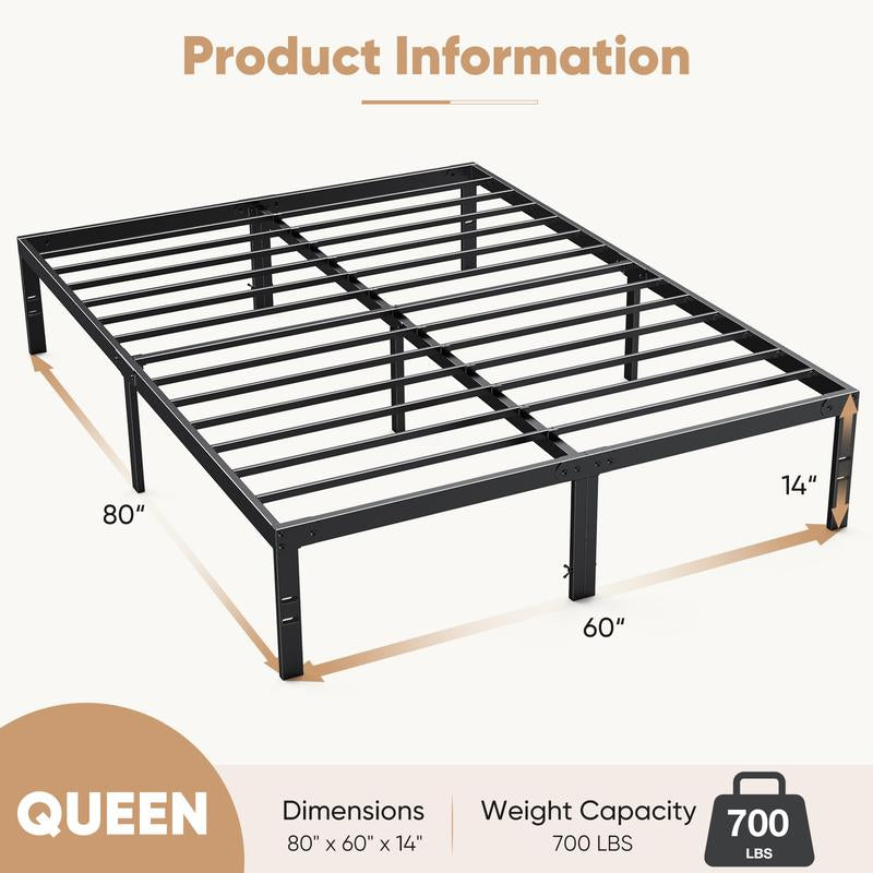 Black Full Size Metal Platform Bed Frame with Steel Slat Support, No Box Spring Needed, Easy Assembly, Modern Furniture