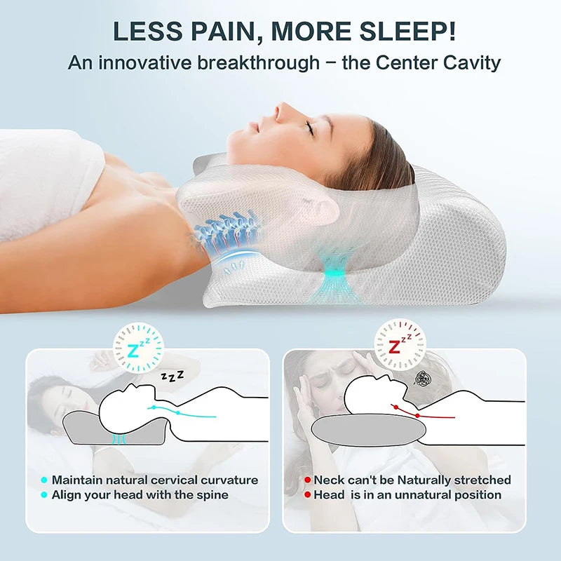 Memory Foam Cervical Pillow - 2-in-1 Ergonomic Contour Orthopedic Support for Neck Pain Relief