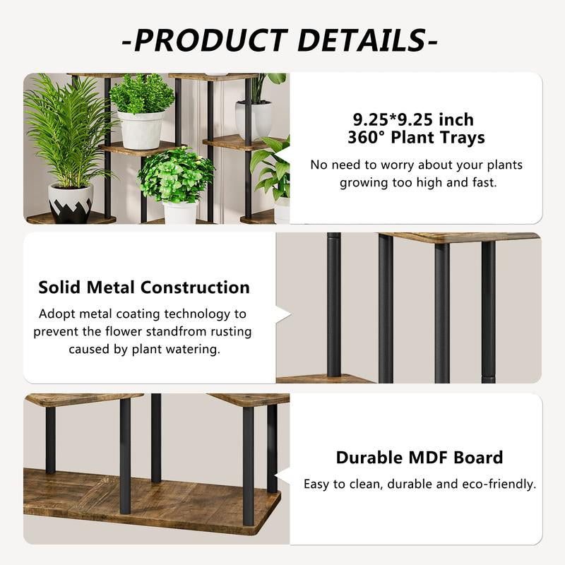 Plant Stand 9 Tier Indoor Metal Flower Shelf for Multiple Plants Corner Tall Flower Holders for Patio Garden Living Room Balcony Bedroom, Black Oak Deals for You Days