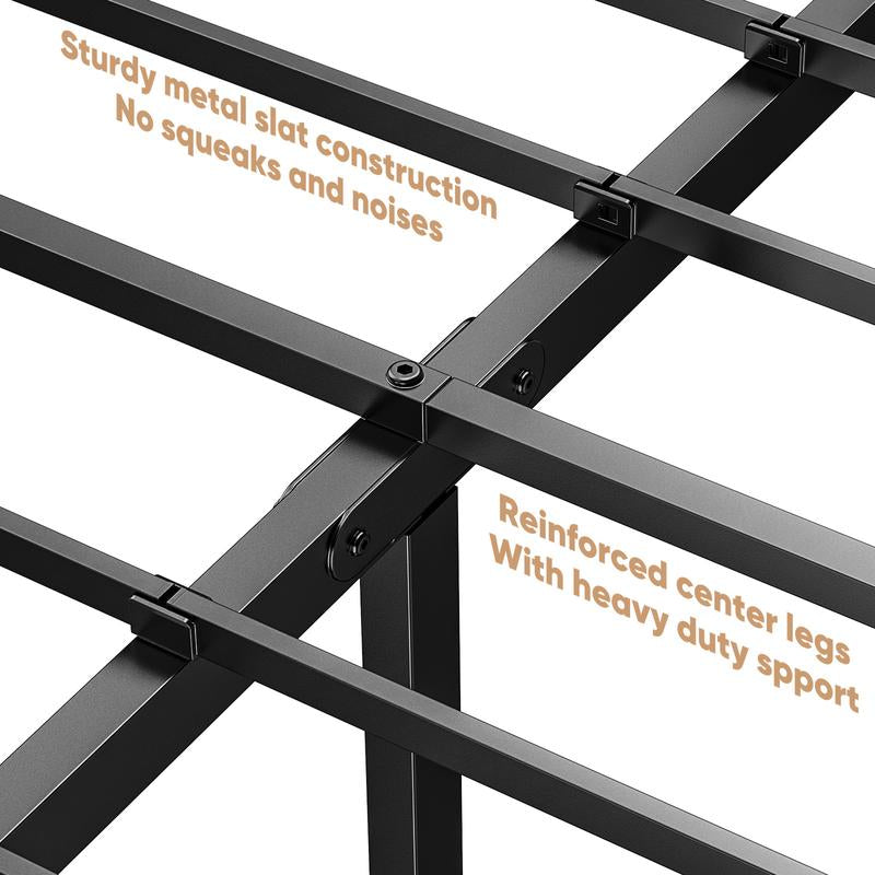 Black Full Size Metal Platform Bed Frame with Steel Slat Support, No Box Spring Needed, Easy Assembly, Modern Furniture
