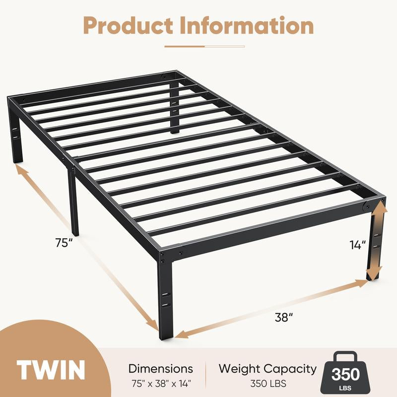 Black Full Size Metal Platform Bed Frame with Steel Slat Support, No Box Spring Needed, Easy Assembly, Modern Furniture