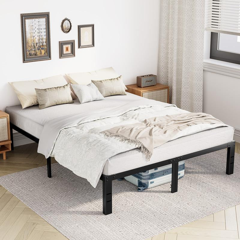 Black Full Size Metal Platform Bed Frame with Steel Slat Support, No Box Spring Needed, Easy Assembly, Modern Furniture