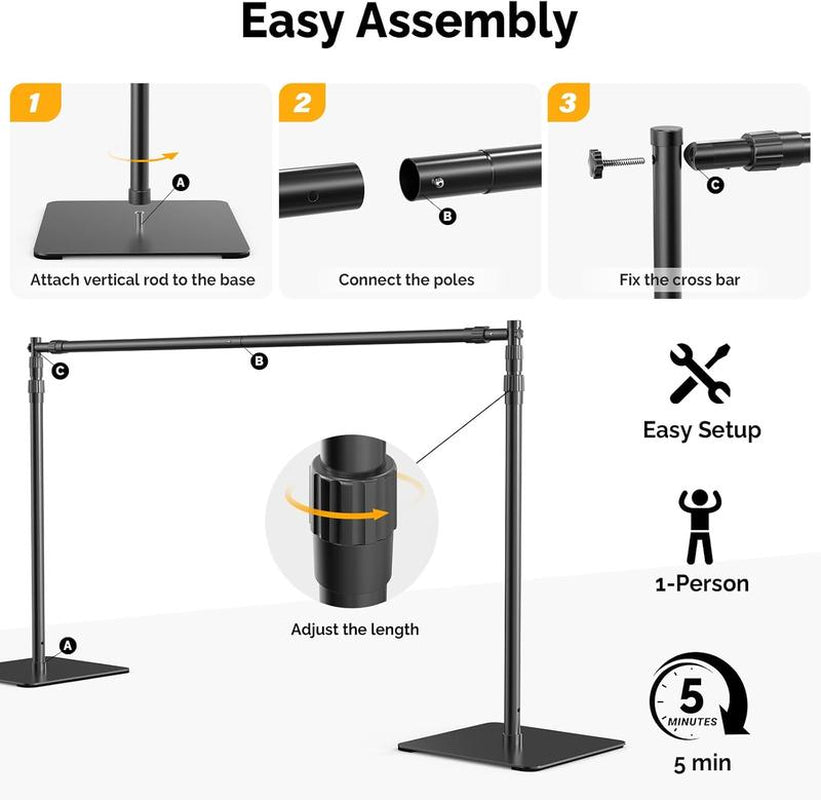 Backdrop Stand, 8X10 Ft Adjustable Photo Backdrop Stand Kit, Heavy Duty Backdrop Stand with Steel Base for Photography, Photo Video Studio, Birthday Parties, Wedding