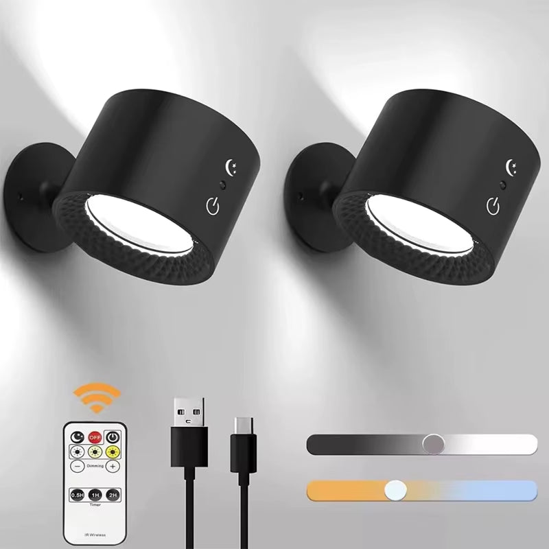 Led Double Head Wall Lamp Touch Control Remote 360 Rotatable USB Recharge Wireless Portable Night Light for Bedroom Reading Lamp
