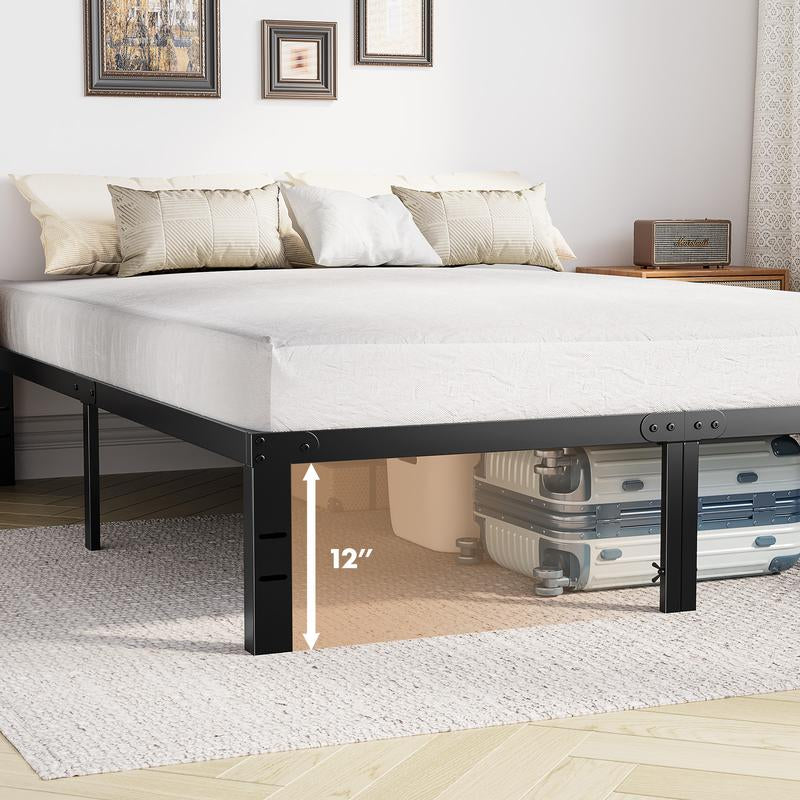 Black Full Size Metal Platform Bed Frame with Steel Slat Support, No Box Spring Needed, Easy Assembly, Modern Furniture