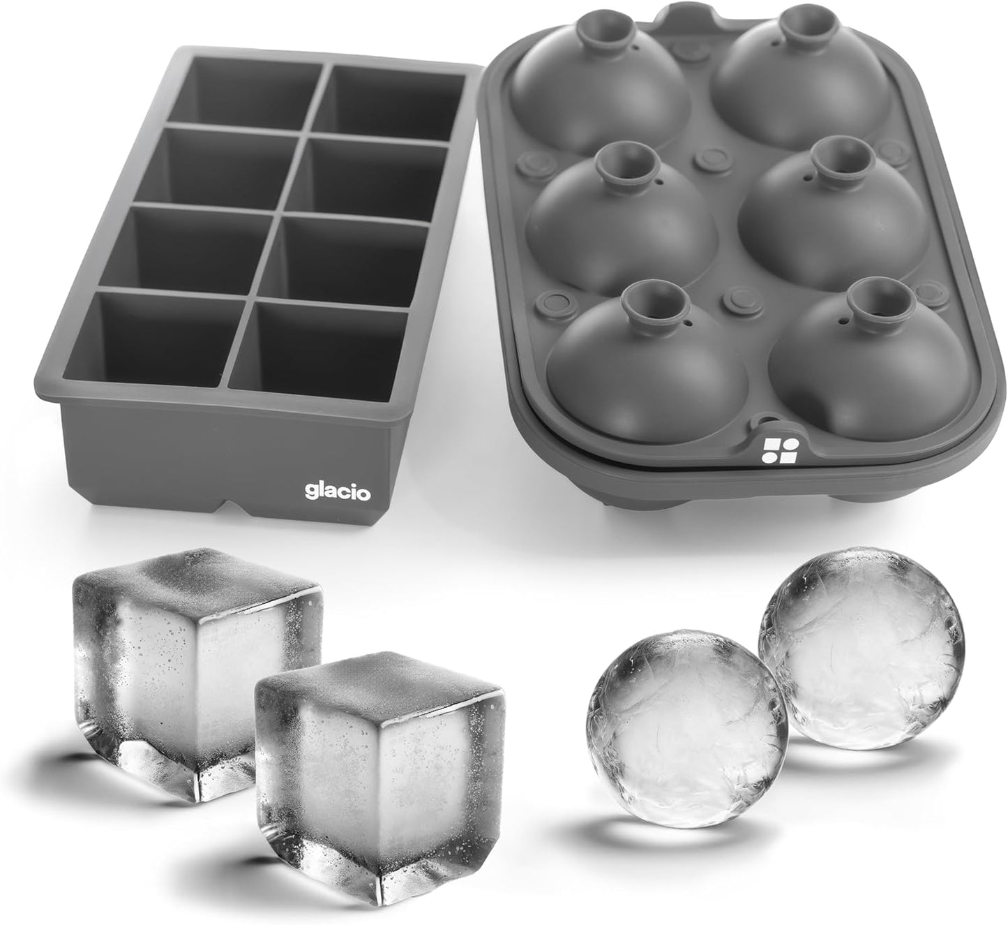 Ball Ice Cube Tray and Big Ice Cube Molds for Whiskey, Slow-Melting, 100% Silicone, No-Plastic, Easy Release, Ideal for Gifting and Elevating Cocktails